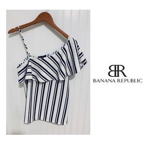 Banana Republic black white stripe off shldr Top M